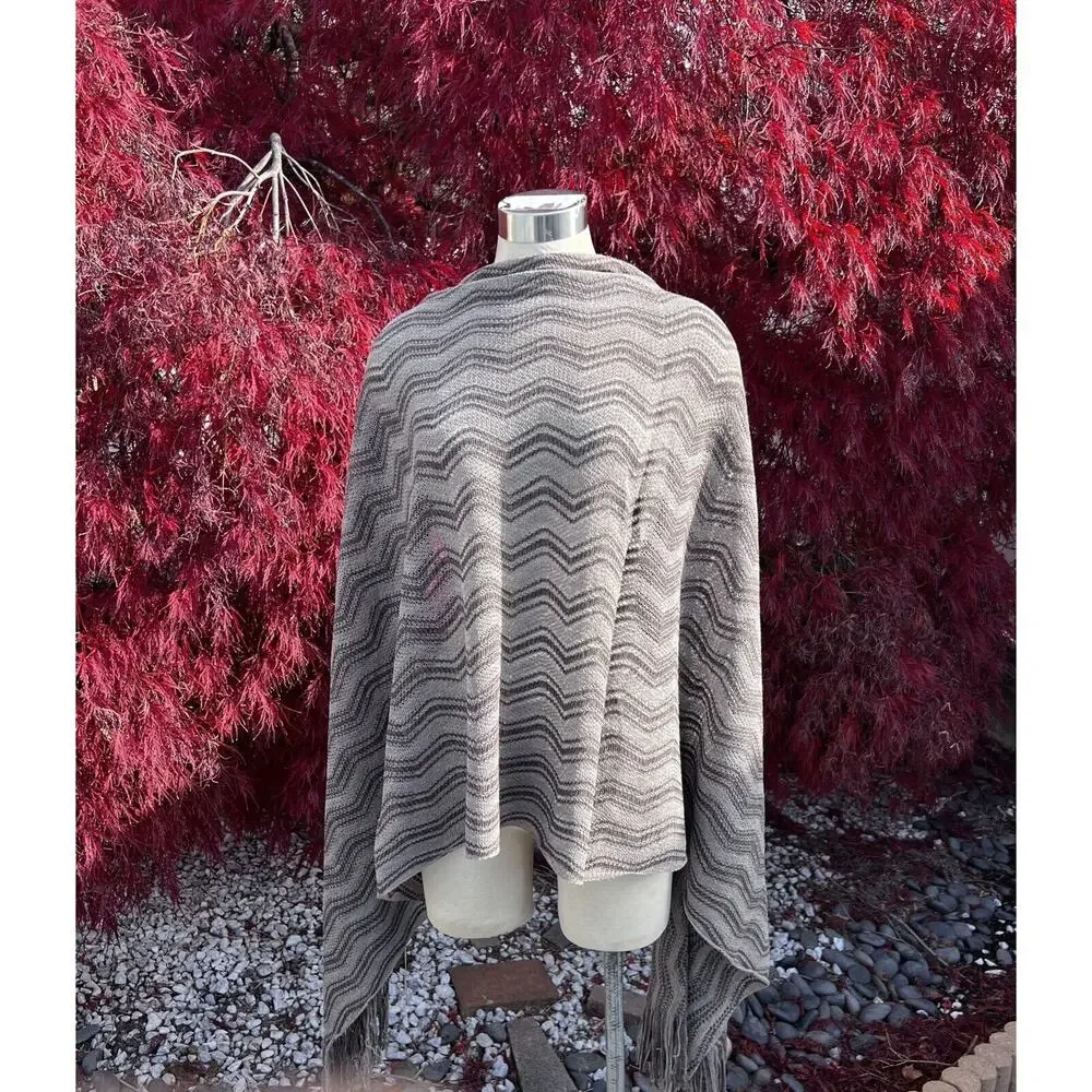 Vtg Dolce & Gabbana Scarf Shawl Brown Taupe 82x36 Zigzag Wool Viscose NWT Lux